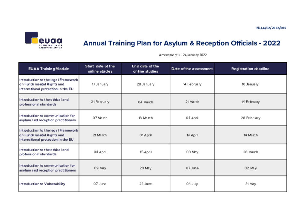 Asylum and Reception officials planner