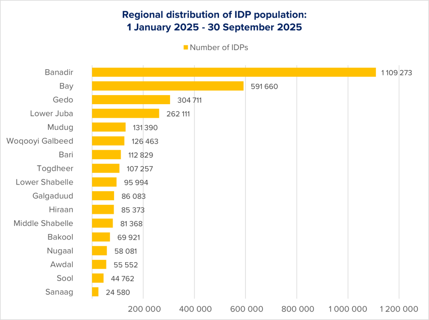 Figure 8: Regional distribution of IDP population, based on UNOCHA data.